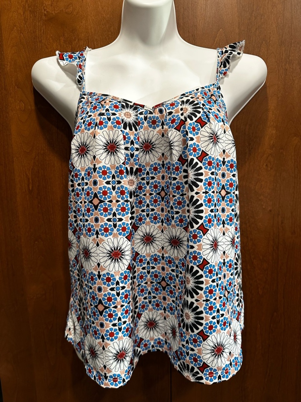 Modcloth Mosaic Floral Ruffle-Shoulder Cami
